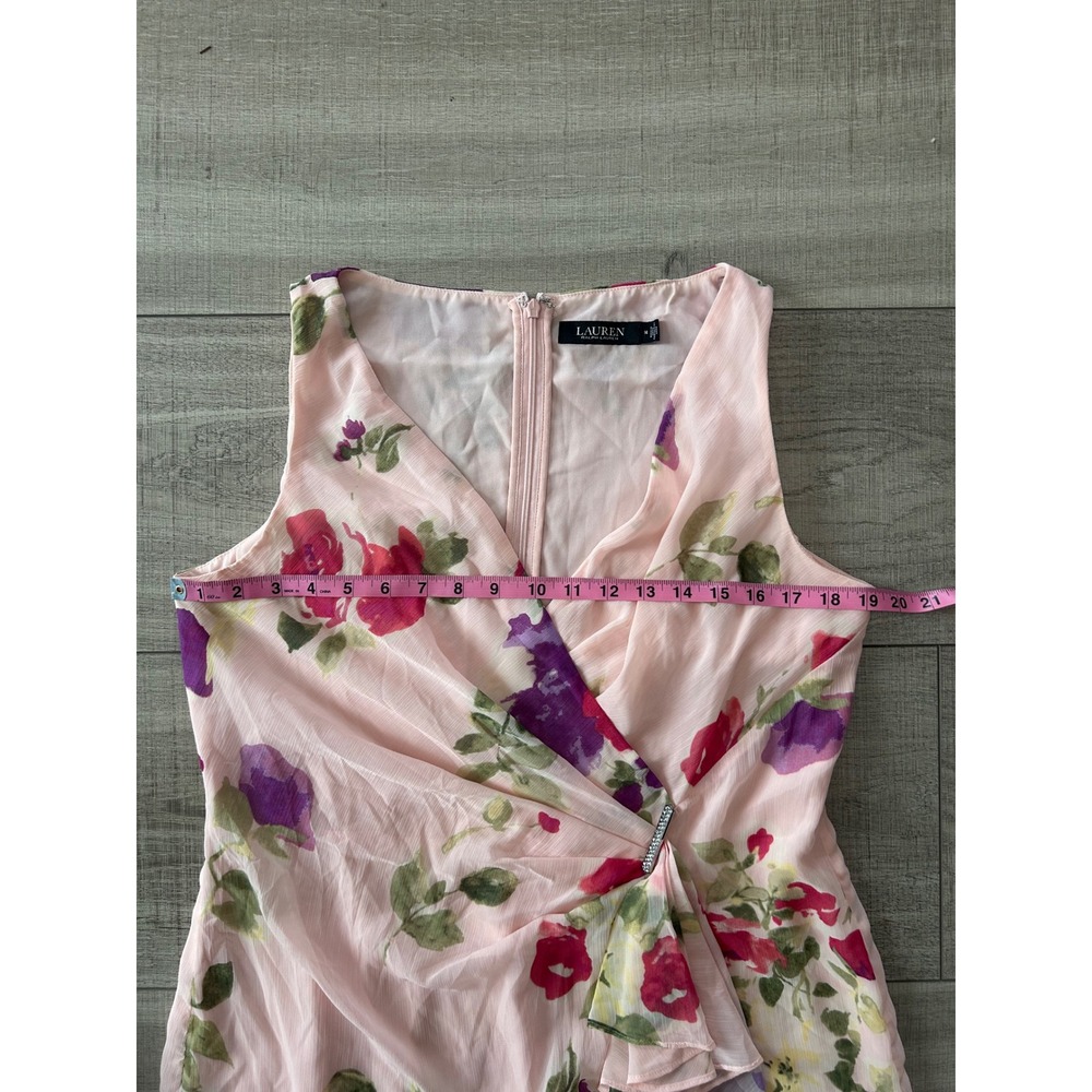 Lauren Ralph Lauren Pink Floral Maxi Dress Ruffle Brooch Romantic  Size 14 - Picture 2 of 7